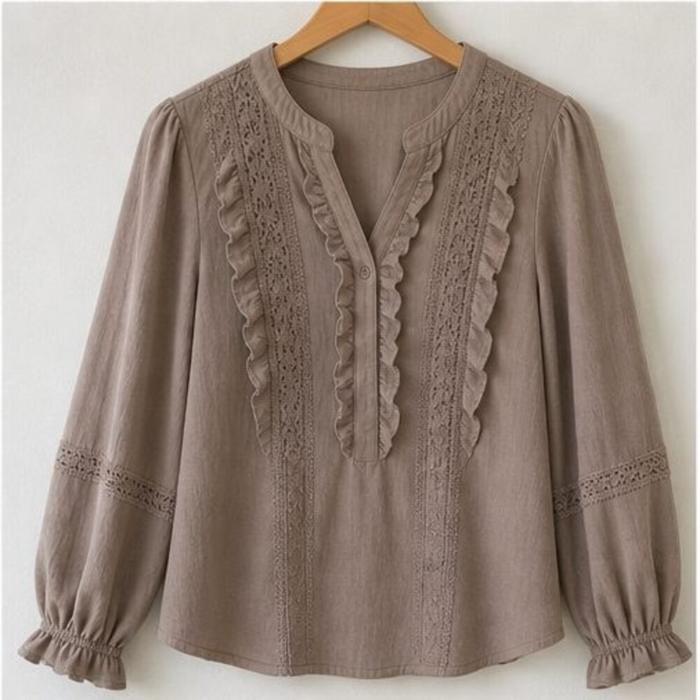 Taupe Ruffle Blouse